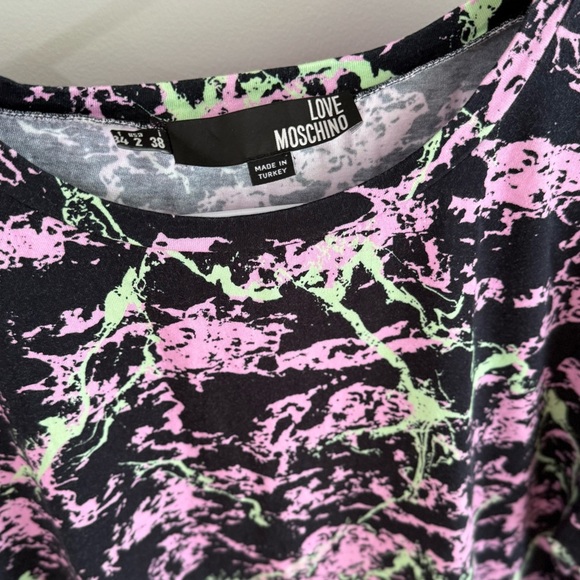 Love Moschino Paint Splatter Tee Shirt Dress - Black/Green/Purple - US Size 2 - Picture 4 of 10